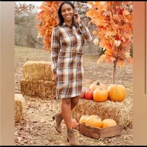 NWT The Children's Place Women's Plaid Shirt Dress in Ginger Bread Size S